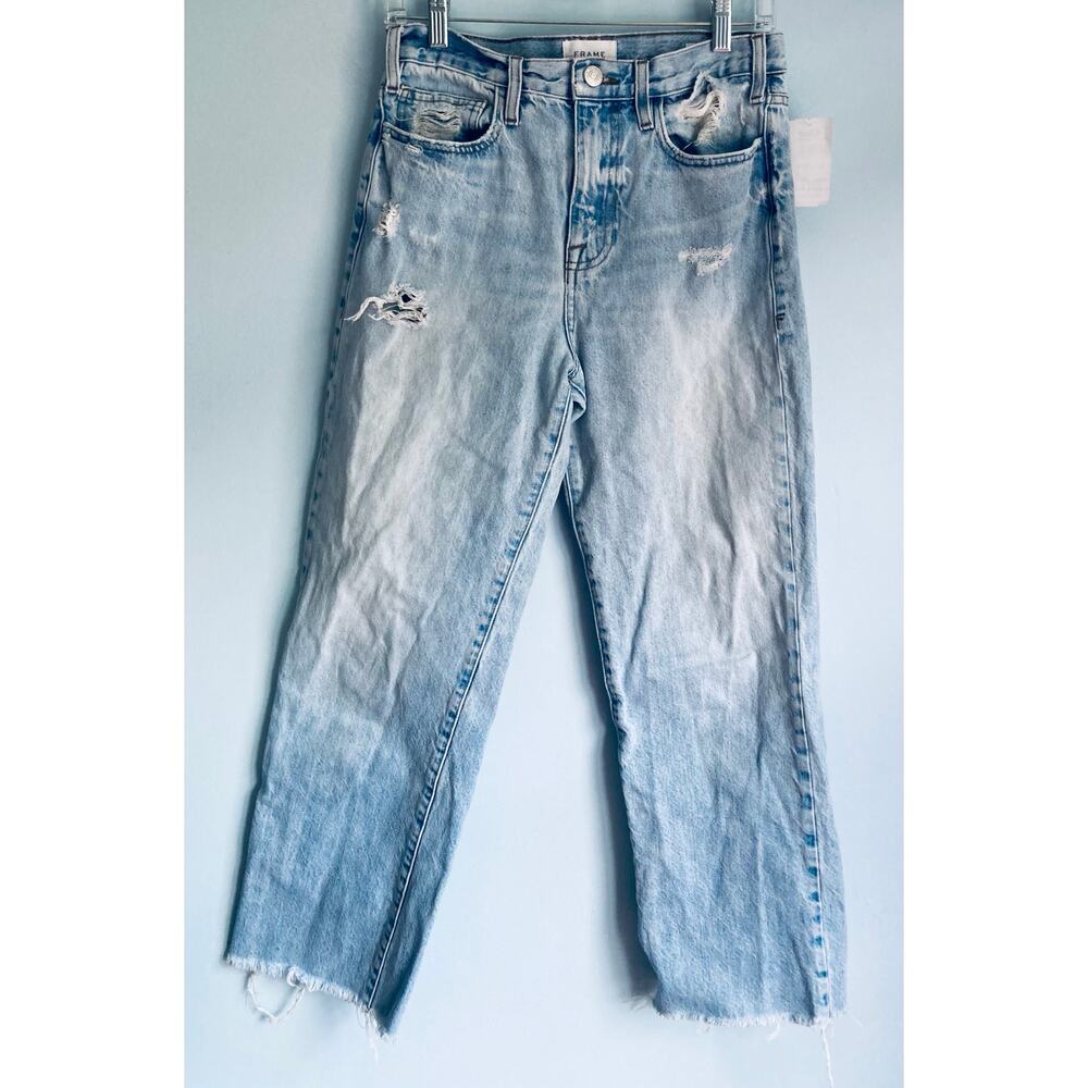 READ! Frame Le Jane Crop Medium Wash Ripped Jeans Size 26 NWT